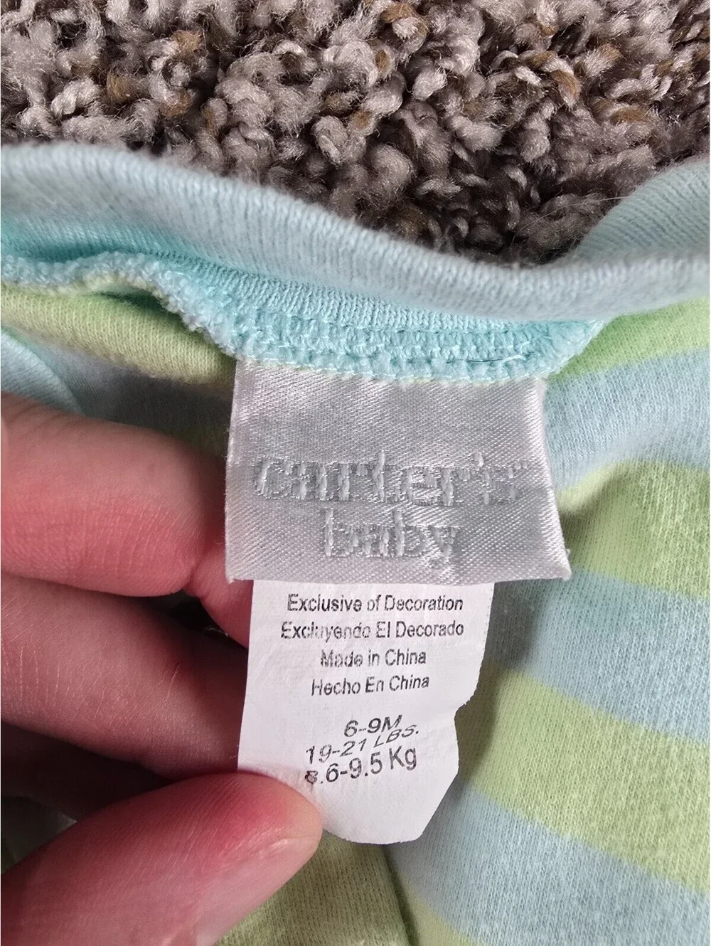 Vintage Carters Baby Boys Sz 6-9M Footed Pajamas Blue Green Striped Duck